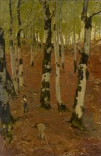 Buchenwald with wood collector, 1890 (Gruyères), oil on canvas, 100.5 x 66 cm, signed lower right: