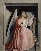 Annunciation Angel, c. 1435, mixed technique on oak paneled with canvas, 86.5 x 69 cm, unmarked.,
