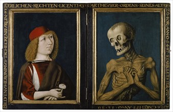 Diptych: Hieronymus Tscheckenbürlin and Death, 1487, mixed technique on lime wood, left panel: 40 x