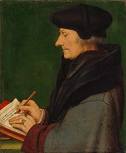 Portrait of the writing Erasmus of Rotterdam, 1523, mixed media on paper, mounted on fir wood, 37.1
