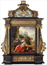 The Holy Family with the Johannesknaben, c. 1530-1560, oil on oak wood, Original frame with