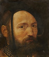 Head of a bearded man with beret, oil on paper, mounted on panel, 19.5 x 17.5 cm, unsigned,