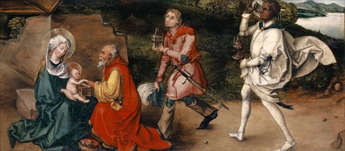 The Adoration of the Magi, c. 1492/94, mixed technique on fir wood, 75.5 x 169.5 cm |, 85.5 x 179 x
