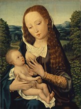 Madonna lactans in front of a landscape, around 1500, oil on oak wood, doubled up on oak, 41.5 x 31