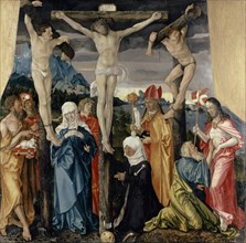Crucifixion of Christ with thieves, saints and benefactresses, 1512, mixed technique on lime wood