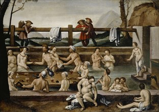 The Bath at Leuk (?), 1597, oil on canvas, 78.4 x 109.6 cm, inscribed lower left on the wall: hans