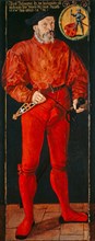 Portrait of Jacob Schwytzer, 1564, oil on linden wood, max., 193 x 66 cm, Signed and dated in the