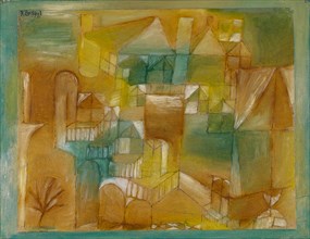 Fasçsade brown-green, 1919, 97, oil paint, pencil and quill on paper on painted cardboard, 24 x 31