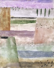 Landscape with poplars, 1929, 226 (W 6), watercolor on white ground on paper on cardboard, 27 x 21
