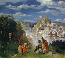 Landscape with the martyrdom of St., Sebastian, 1894, tempera on cardboard, on canvas, 48.5 x 54.5