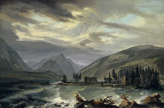 Storm over Lake Thun, c. 1774/77, oil on canvas, 54.4 x 81.7 cm, signed lower middle on a rock: