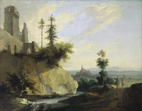 Landscape composition with castle ruins, around 1774/77, oil on canvas, on board, 29 x 37.4 cm,