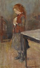 Red-haired girl with white rat, 1886, oil on canvas, 38.5 x 22.8 cm, signed and dated lower left: