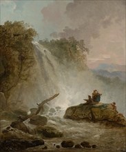 Waterfall with a drawing artist, oil on canvas, 105.5 x 89 cm, unmarked, Hubert Robert, Paris