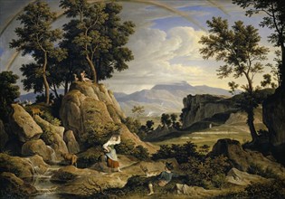 Landscape near Olevano with rainbow, 1823/1824, oil on canvas, 58.7 x 82.3 cm, monogrammed lower