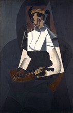 La femme à la mandoline, d'après Corot, 1916 (September), oil on plywood, 92 x 60 cm, signed and