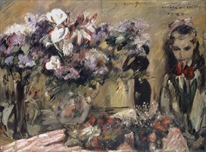 Flowers and daughter Wilhelmine, 1920, oil on canvas, 111 x 150 cm, Inscribed above right: s, l