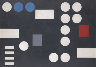 Composition à rectangles et cercles sur fond noir, 1931, oil on canvas, 64.5 x 92 cm, unmarked,