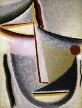 Abstract Head (Constructive Head), c. 1930, oil on canvas, mounted on cardboard, 42.5 x 32.5 cm,
