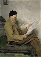 Reading Farmer on the Oven Step, oil on canvas, 60.8 x 44.4 cm, signed lower left: Anchor, Albert