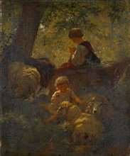 Children with sheep, 1860, oil on canvas, 65 x 54 cm, signed lower left: RKoller [R and K ligated],