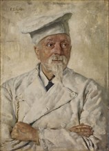 The cook Simeon, 1906, oil on oak wood, 64 x 46 cm, Signed and dated top left: F. Schider., 1906.,