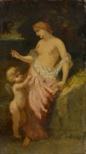 Venus and Cupid, oil on canvas, 28.5 x 16.5 cm, Virgilio Narcisso Diaz de la Peña, Bordeaux