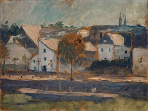 Small town on canal, oil on cardboard, 26 x 34.5 cm, Ernst Schiess, Basel 1872–1919 Valencia