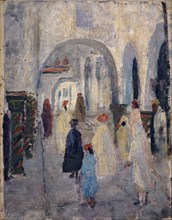 Arkadengasse in North African city, oil on canvas, on cardboard, 39.5 x 31 cm, Ernst Schiess, Basel