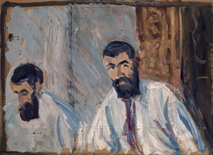 Double portrait of a bearded man in a white shirt, oil on cardboard, 34.5 x 47.5 cm, Ernst Schiess,