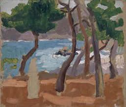 Wood by the sea, oil on board, 23 x 27 cm, not specified, Französischer Maler, 19./20. Jh.