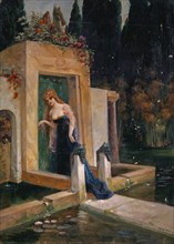Viviane at the Merlins Grave, May 1904, oil on board, 45.5 x 32.5 cm, inscribed on the reverse with
