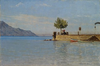 Le Débarcadère de Territet, 1886, oil on canvas on cardboard, 28.7 x 41.5 cm, signed and dated