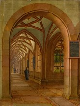 View into the Cloister of the Minster at Basel, 1865, oil on panel, 45 x 32 cm, signed and dated