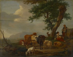 Landscape with cattle, oil on panel, 47 x 59 cm, not specified, Balthasar Paul Ommeganck, Antwerpen