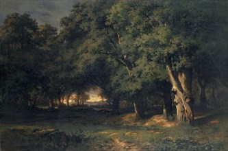 Woodland with Deer Hunt, 1844, oil on canvas, 129 x 193 cm, Signed and dated lower left: A. CALAME