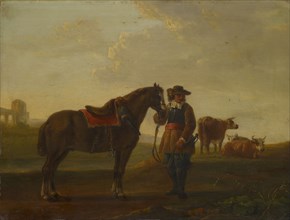 Officer with horse, oil on oak wood, 36 x 48 cm, signed and dated lower left: A. Cuyp fec 16 [40?],