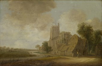 Waterway with church ruins, 1643, oil on oak wood, 40 x 61 cm, monogrammed and dated lower right: