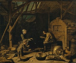 Bauernküche, oil on oak wood, 46 x 55 cm, signed at the bottom, about 10 cm from the right edge of