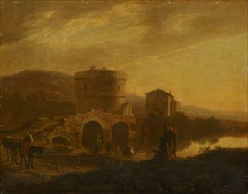 The Ponte Lucano with the tomb of Plautier at Tivoli, oil on oak, 31 x 39 cm, Jan Both, (Art (?) /