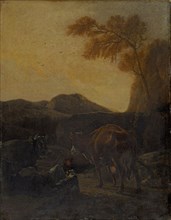 Livestock with lying shepherd and dog, 2nd half of the 17th century?, Oil on copper, 31.5 x 26.5