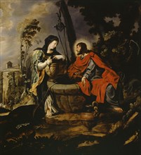 Christ and the Samaritan Woman, oil on oak, 73.5 x 67.5 cm, unsigned, Simon de Vos, Antwerpen