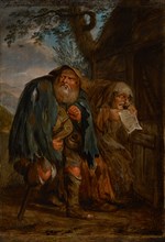 A pair of beggars, oil on oak wood, 45 x 31.5 cm, monogrammed lower right along the lower edge of