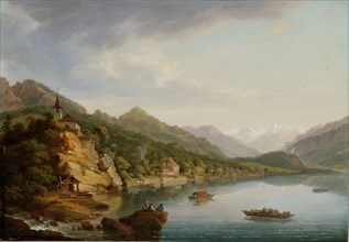 Brienz and Lake Brienz, 1769, oil on linden wood, 25.6 x 36.8 cm, on the back of the panel: Le