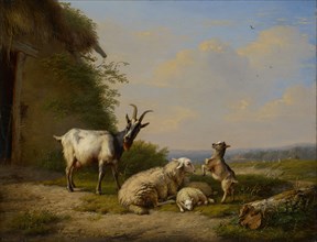 Goats and sheep, 1845, oil on panel, 21.5 x 27.5 cm, signed and dated lower left: Eugène