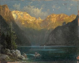 Evening mood on the Königssee, oil on maple wood, 16 x 20 cm, signed lower right: L. Sckell, Ludwig