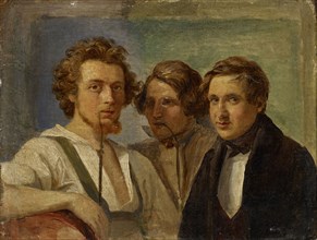Selfportrait with friends (Marinemaler Weiss and Joseph Fay), c. 1834, oil on canvas on lime wood,