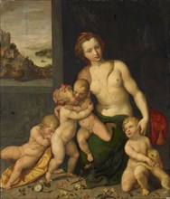 Caritas, oil on panel, 113.5 x 97.5 cm, unsigned, Frans Floris de Vriendt I., (Umkreis (?) / circle