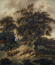 Dutch landscape with staffage, oil on oak wood, 58.5 x 49.5 cm, unsigned, Cornelis Gerritsz.