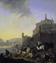 Bathing Gypsies at an Italian Town, around 1650, oil on canvas, 82 x 72.4 cm, signed lower right: